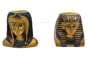 Vtg 1999 Veronese Egypt Egyptian Pharoah Queen Taper Candle Holders Set - Picture 1 of 8