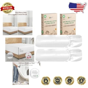 GOTS Certified 100% Organic Cotton Twin Fitted Sheets 2-Pack - Soft, Crisp White - Picture 1 of 8