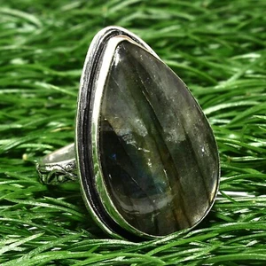 Labradorite Natural Gemstone Solid 925 Silver Handmade Ring Jewelry - Picture 1 of 3