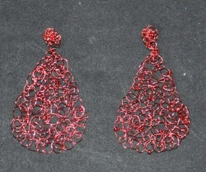 Orecchini donna filo metallo rosso intrecciato bigiotteria vintage - Foto 1 di 7