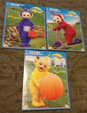 3 Lot Vintage 1998 Teletubbies Cardboard Tray Puzzles  Milton Bradley MB Po