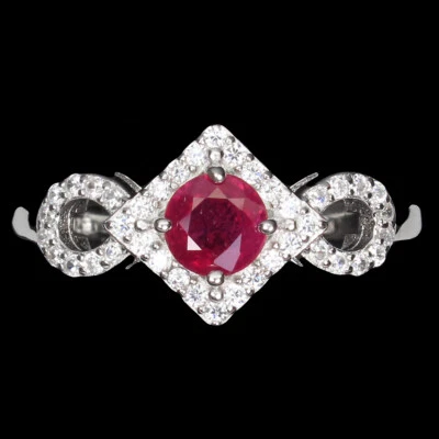 925 Sterling Silver Ring Round Ruby 5mm Simulated Cz Gemstone Jewelry Size 7.5 - Image 1 of 4