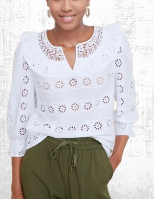 Женская блузка-бродери с длинным рукавом Ex WYSE Romee белая рекомендуемая розничная цена 165 фунтов стерлингов (дефект) - Изображение 1 из 4