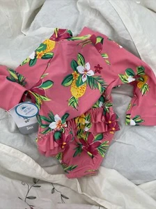 New Carter's 3M Baby Girls Rash Guard One piece Swimsuit UPF 50+ - Pink Pineapp - Picture 1 of 3