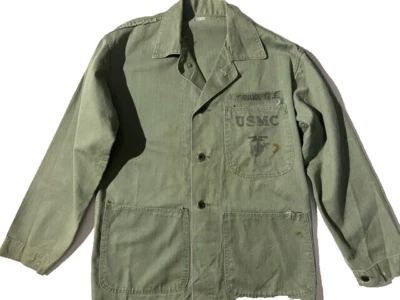 Vtg 40s WWII USMC Marine Corp P47 HBT Chore Jacket Olive Herringbone Twill - Image 1 of 4
