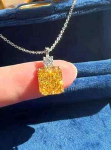 2Ct Emerald Cut Lab Created Citrine Women Pendant Necklace 14K White Gold Plated - Picture 1 of 4
