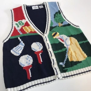 VINTAGE XL Knit Sweater Vest Golf Fun Kitschy Art to Wear Ms Frizzle Teacher - Bild 1 von 6