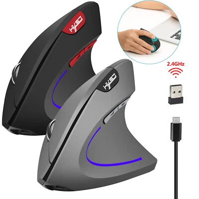 HXSJ USB Wireless Vertical Mice 2.4GHz PC Optical Gaming Mouse Ergonomic 2400DPI - Image 1 of 4