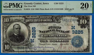 1902 $10 National Bank Grundy Center, Iowa CH# 3225 PMG 20 mejor calificado - Imagen 1 de 3