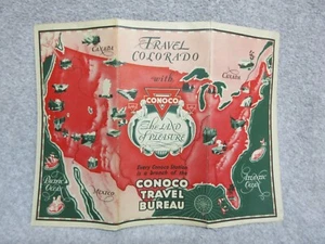 1930's CONOCO GAS OIL SERVICE STATION MaP COLORADO Tri-Fold w/ Art Deco Mermaids - Picture 1 of 1
