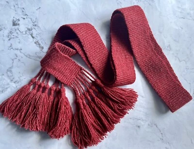 Red Woven Belt Slavic Sash Folk Boho Trim Gift Ukraine Krajka Wide Semi Wool - Image 1 of 4