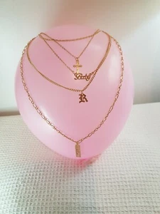 Ladies Multi Layer Gold Necklace 5 Layers 13 Inch Choker Multi Pendant Chain - Picture 1 of 3