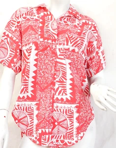 Vintage 80s Women's Tropical Print Shirt Blouse Boho Hippie Beach Tribal Print T - Picture 1 of 5