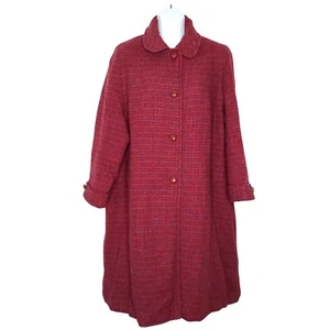 Vintage 60s Womens Harris Tweed Coat Scottish Wool Red Purple S M - Picture 1 of 12
