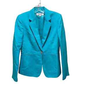 Tahari vintage linen blazer suit jacket turquoise blue women’s size 6