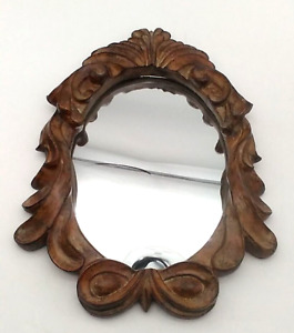Ornate Brown Distressed Oval Antique Style Frame Mirror MCM 18" X 13"
