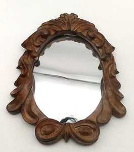 Ornate Brown Distressed Oval Antique Style Frame Mirror MCM 18" X 13" - Picture 1 of 11
