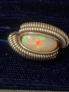 Handmade Sterling Silver Wire Wrapped Honeycomb Opal Ring Sz3.75 - Picture 1 of 6