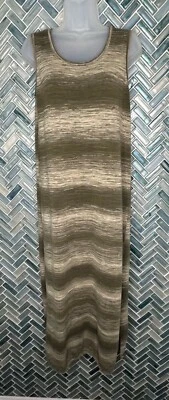 MASSIMO DUTTI OLIVE GREEN STRIPED KNIT MAXI TANK DRESS MEDIUM STRETCH SLEEVELESS - Image 1 of 4