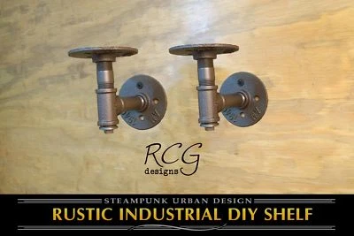 Pair 2x3" L Brackets DIY Pipes B (6"-8" deep shelf) urban steampunk rustic decor - Image 1 of 4