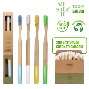 Set di 4 spazzolini Bamboo | 100% Naturale | OMAGGIO 200 cotton fioc in bambu - Bild 1 von 7