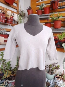 ZARA KNIT CASHMERE BEIGE TAUPE V NECK SWEATER MADE IN TURKEY SMALL SIZE Crop - Picture 1 of 13