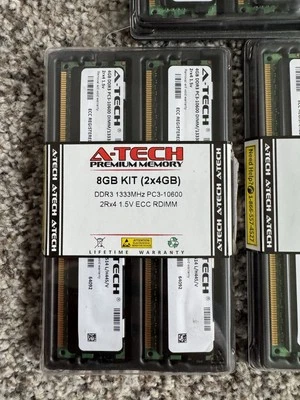 A-Tech 8GB KIT (2x4GB) DDR3 1333MHz PC3-10600 2Rx4 1.5v ECC RDIMM Server Ram - Image 1 of 4