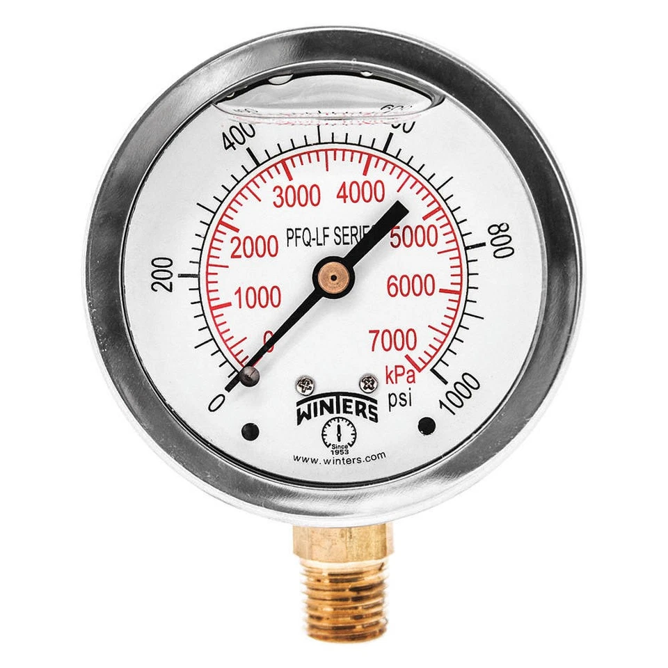 WINTERS PFQ809LF Gauge,Pressure,2-1/2in.,0 to 1000 psi 36TW22 - Image 1 of 1