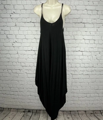 Vestido Elan Negro Asimétrico Ligero Sin Mangas Cuello en V Midi Fluido Talla XS Foto 1 de 4