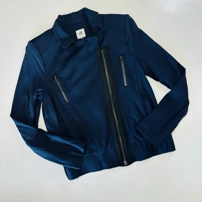 Cabi Womens Chance #5476 Asymmetrical Zip Navy Blue Black Moto Jacket Size S  - Image 1 of 4