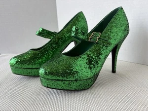 Ellie Women’s Green Glittery Size 9 Double Strap Mary Jane High Heels Platform - Picture 1 of 12