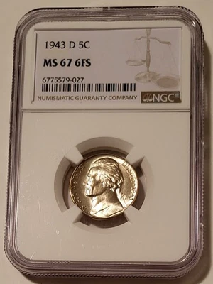 1943 D Jefferson Silver Nickel MS67 6FS NGC - Image 1 of 4