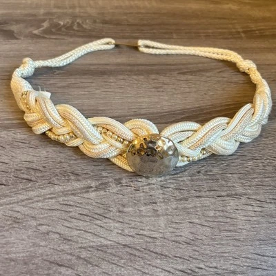 Cinturón de cuerda trenzada vintage con medallón dorado - cinturón boho marfil y dorado  Foto 1 de 4