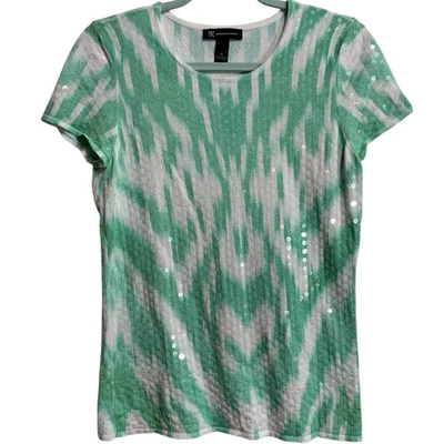 I.N.C. Полосатый трикотажный топ International Concepts мятно-зеленый средний с блестками - Изображение 1 из 4