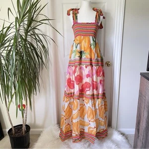 Maxi Vestido FARM Rio Anthropologie Frutas Bufandas En Niveles Colorido Tropical Boho S - Imagen 1 de 17