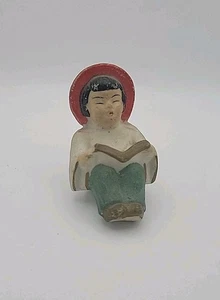 Vintage Chalkware Asian Boy Reading Shelf Sitter Figurine - Japan - Picture 1 of 11