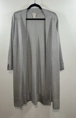 Cárdigan Chicos Plateado Metálico Largo Frente Abierto Talla 3 XL 16 Rayón Poli Foto 1 de 4
