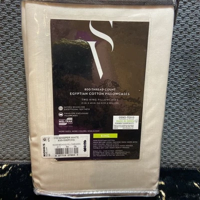 Juego de Funda de Almohada Simply Vera Wang 800 Hilos Egipcio Conde Rey Susurro Blanco Nuevo Foto 1 de 3