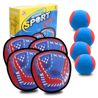 Toss and Catch 游戏球套装 初学者棒球训练手套 - 4 球 4 手套 — 第 1/4 张图片