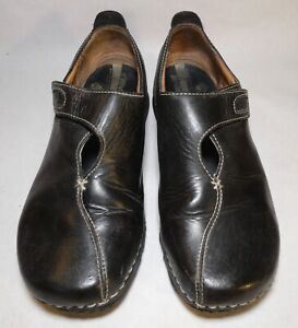 Teva Ancona Leather Clogs Comfort Shoes Womens Size 8 Black w/white stitching