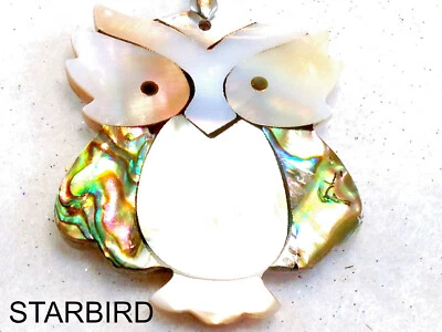 PENDIENTES O COLLAR COLGANTE ABULÓN, MADREPERLA CON INCRUSTACIÓN DE BÚHO Foto 1 de 4