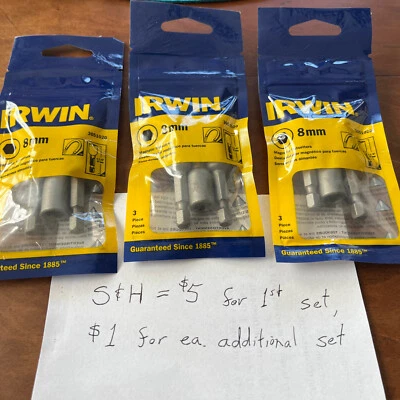 Lot 3 Irwin Nut Driver 3 Packs 8 mm Magnetic Nutsetter, 1-7/8",  1/4" Hex Shank - Image 1 of 4