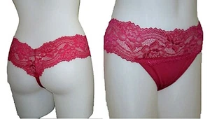 M&S Bandeau Hot Pink Lace Thong Lingerie LOW-RISE Knickers Cotton - Picture 1 of 3