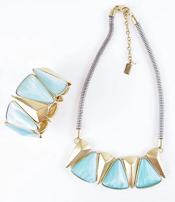 Kenneth Cole New York Aqua Stone Necklace & Bracelet Set Sea Stone Beach NWT$150 - Image 1 of 4