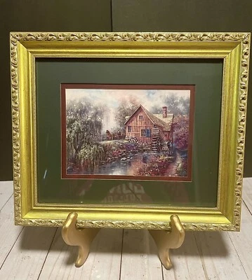 Impresión Amish firmada doble mate y enmarcada Carl Valente “Willow Creek Mill” Foto 1 de 4