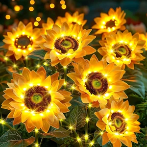 Sunflower Solar Lights Outdoor Decor: 3-Pack Artificial LED Solar Garden Lights - Picture 1 of 12