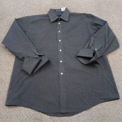 Camisa Claybrooke Para Hombre 17.5 Negra A Cuadros Manga Larga Puño Francés Abotonada Foto 1 de 4