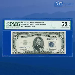 Fr.1656* 1953A $5 Five Dollars Silver Certificate Star Note, PMG 53 EPQ #05639 - Picture 1 of 3