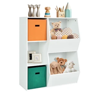 Kids Toy Storage Cubby Bin Floor Cabinet Shelf Organizer w/2 Baskets White - Picture 1 of 8