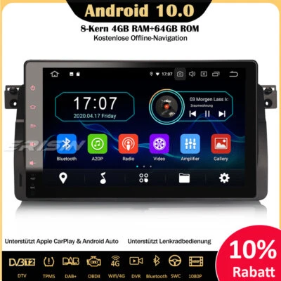 8-Kern Android 10.0 Autoradio 9" DAB+ GPS BMW 3er E46 M3 318 320 MG ZT Rover 75 - Bild 1 von 4